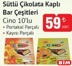CİNO SÜTLÜ ÇİKOLATA KAPLI BAR ÇEŞİTLERİ 10’LU fiyat ve kampanya bilgisi